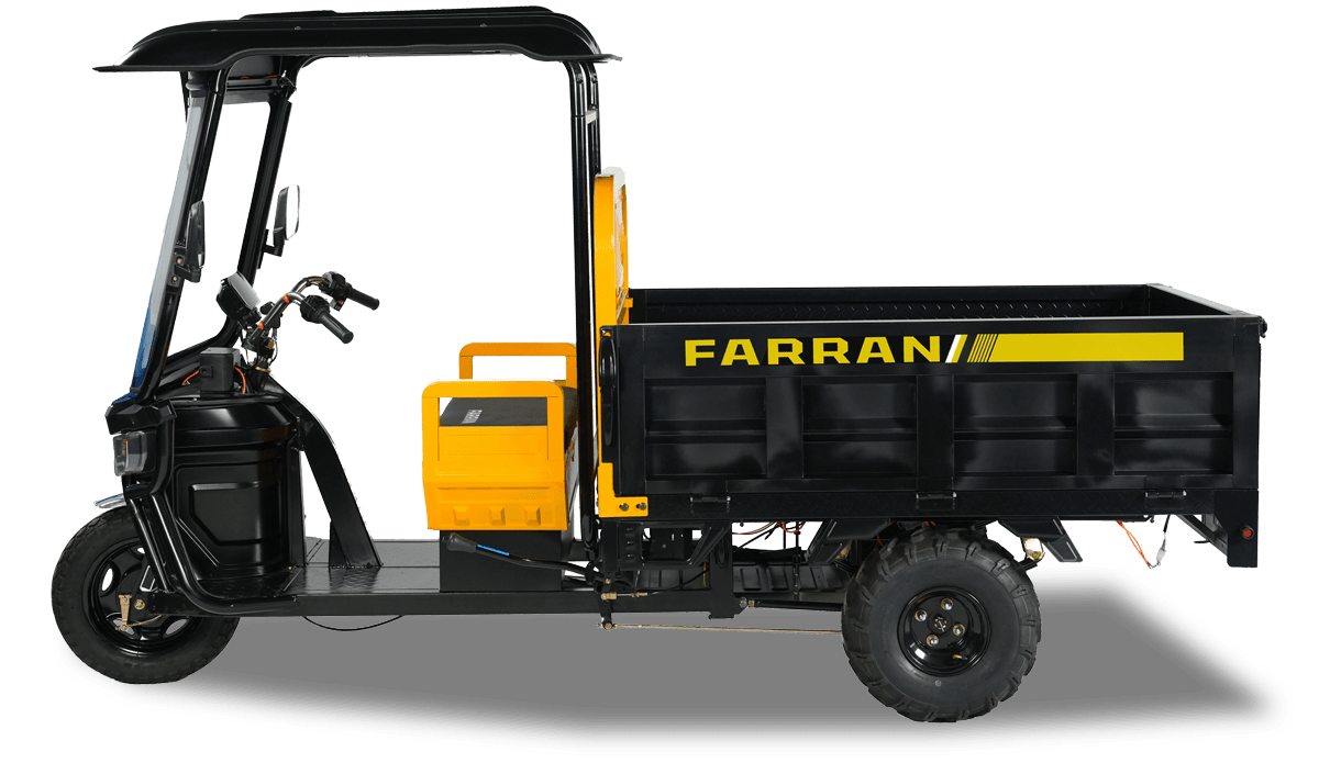 Black and yellow utility vehicle with 'Farran' branding on a white background