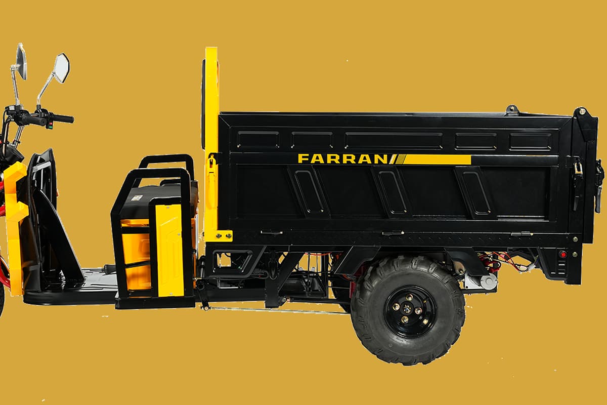 Black and yellow trailer with 'Farran' branding on a yellow background