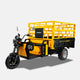 Yellow and black three-wheeled motor vehicle with a cargo cage on a white background