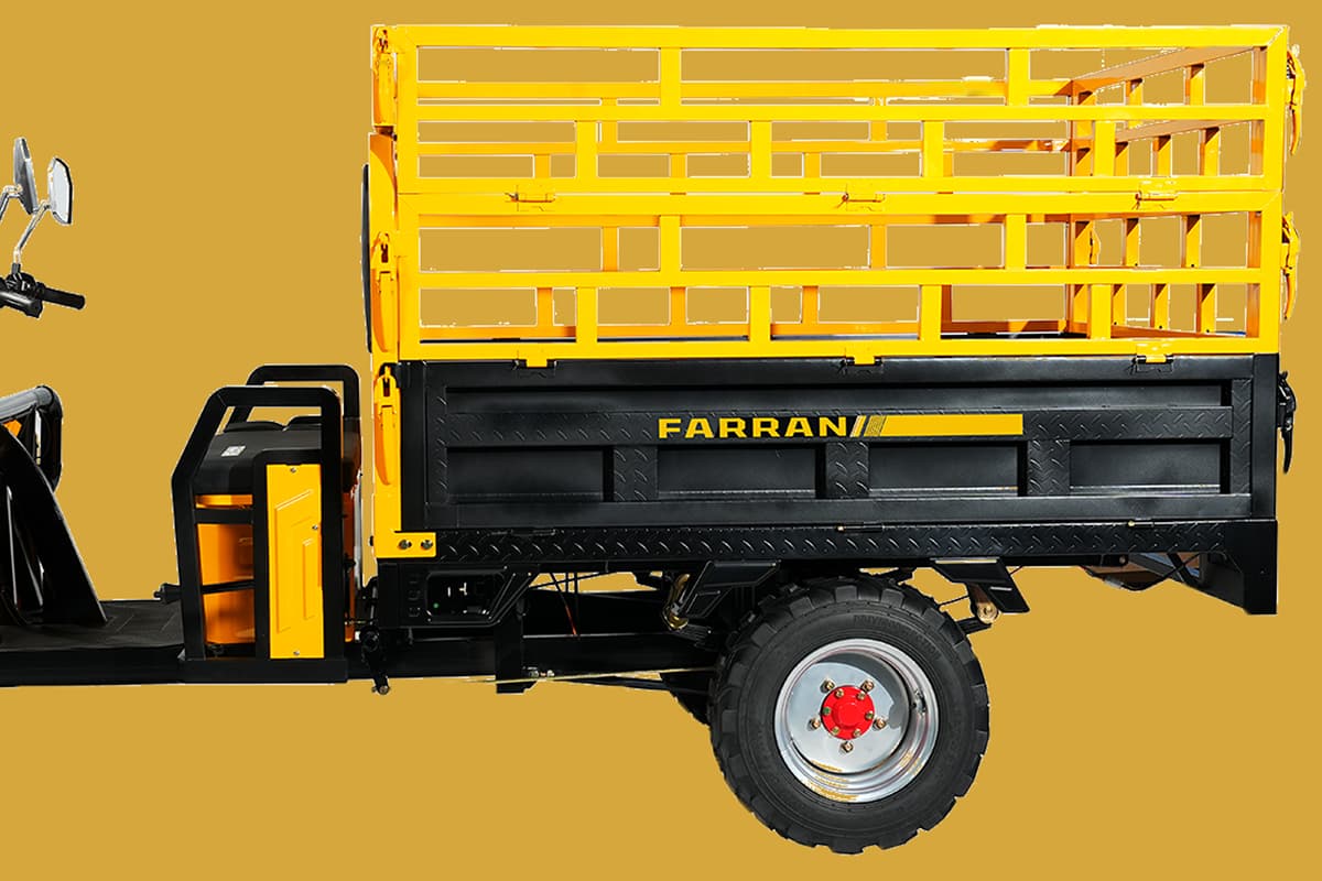 Yellow and black utility vehicle with 'Farran' branding on a yellow background