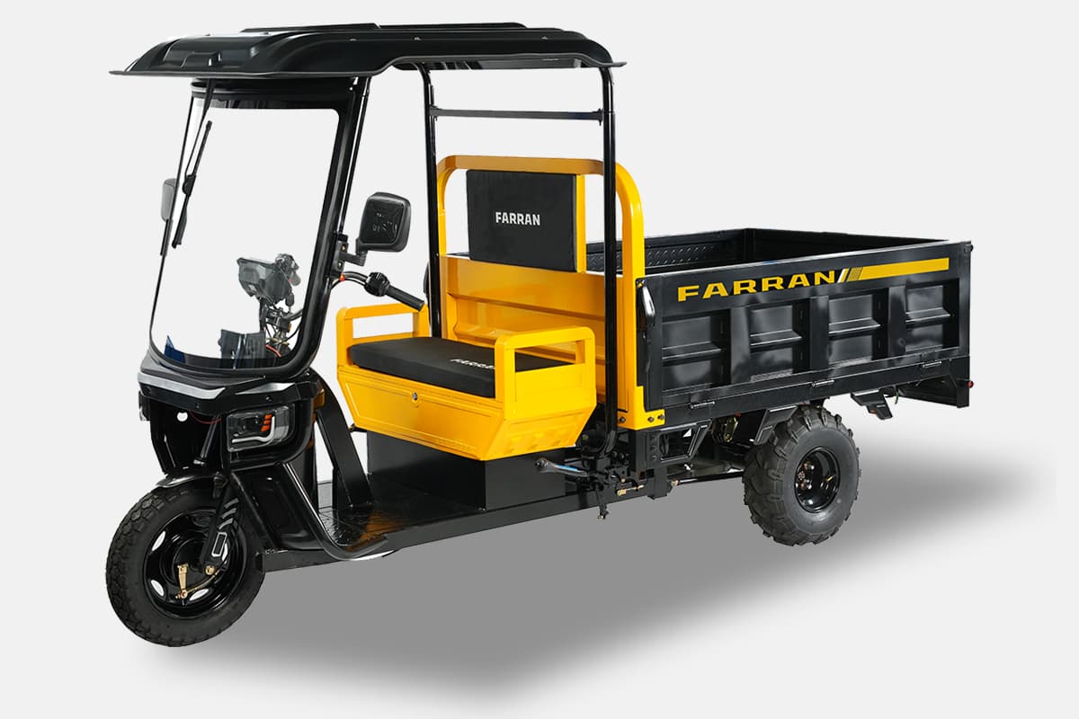 Yellow and black electric vehicle with 'Farran' branding on a white background