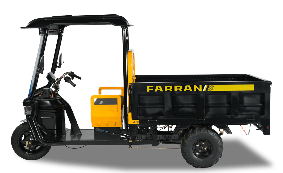 Black and yellow utility vehicle with 'Farran' branding on a white background