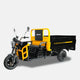 Black and yellow three-wheeled vehicle with a cargo bed on a white background